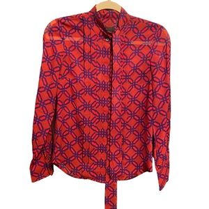 J Crew Tie Neck Geometric Print Silk Blouse